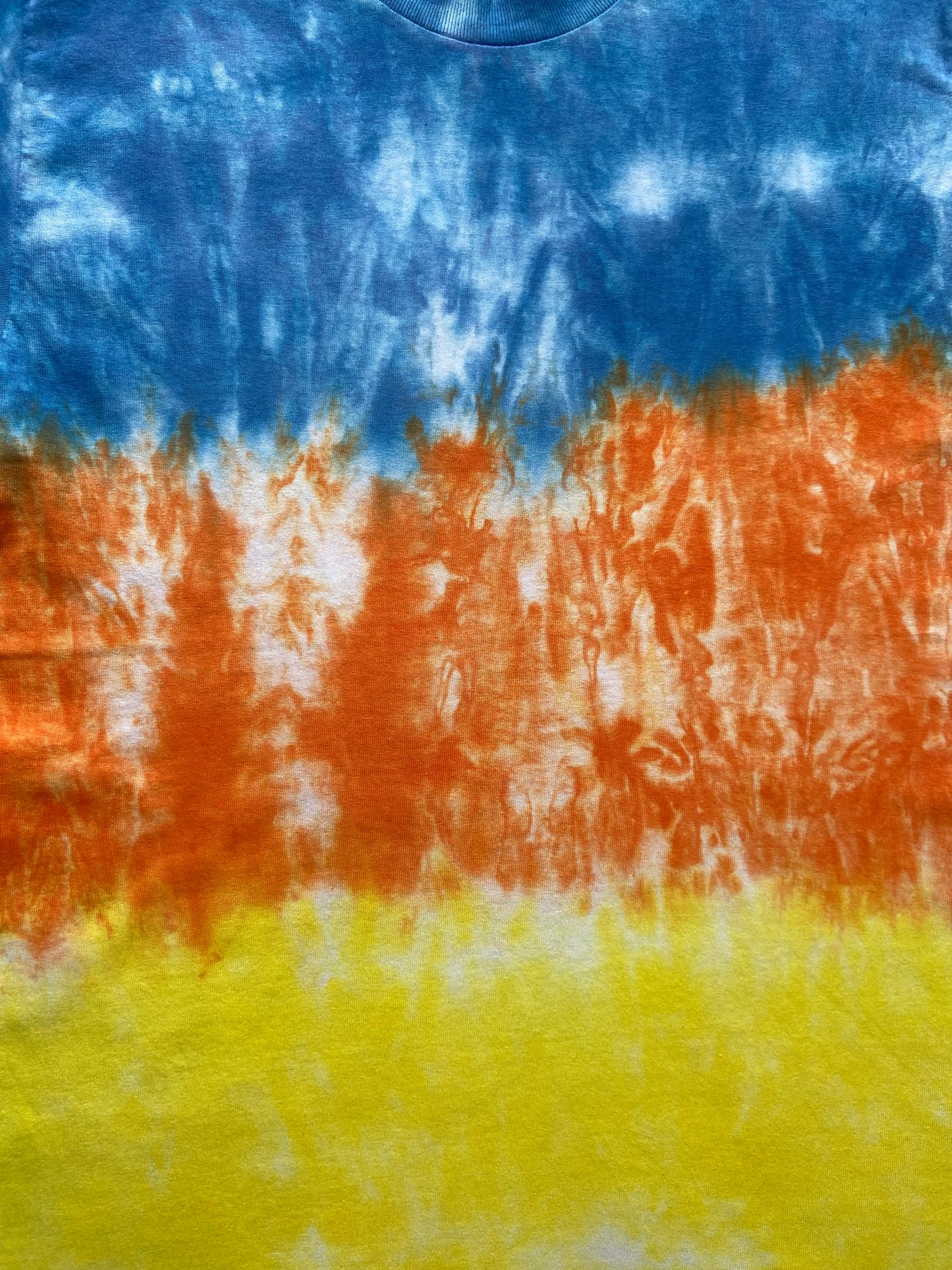 Blue, Orange and Yellow Tie Dye T-Shirt, Adult, Youth, Unisex, XS, S, M, L, XL, 2XL, 3XL, 4XL, 5XL, Dyed in the UK, Gift, Handmade to order
