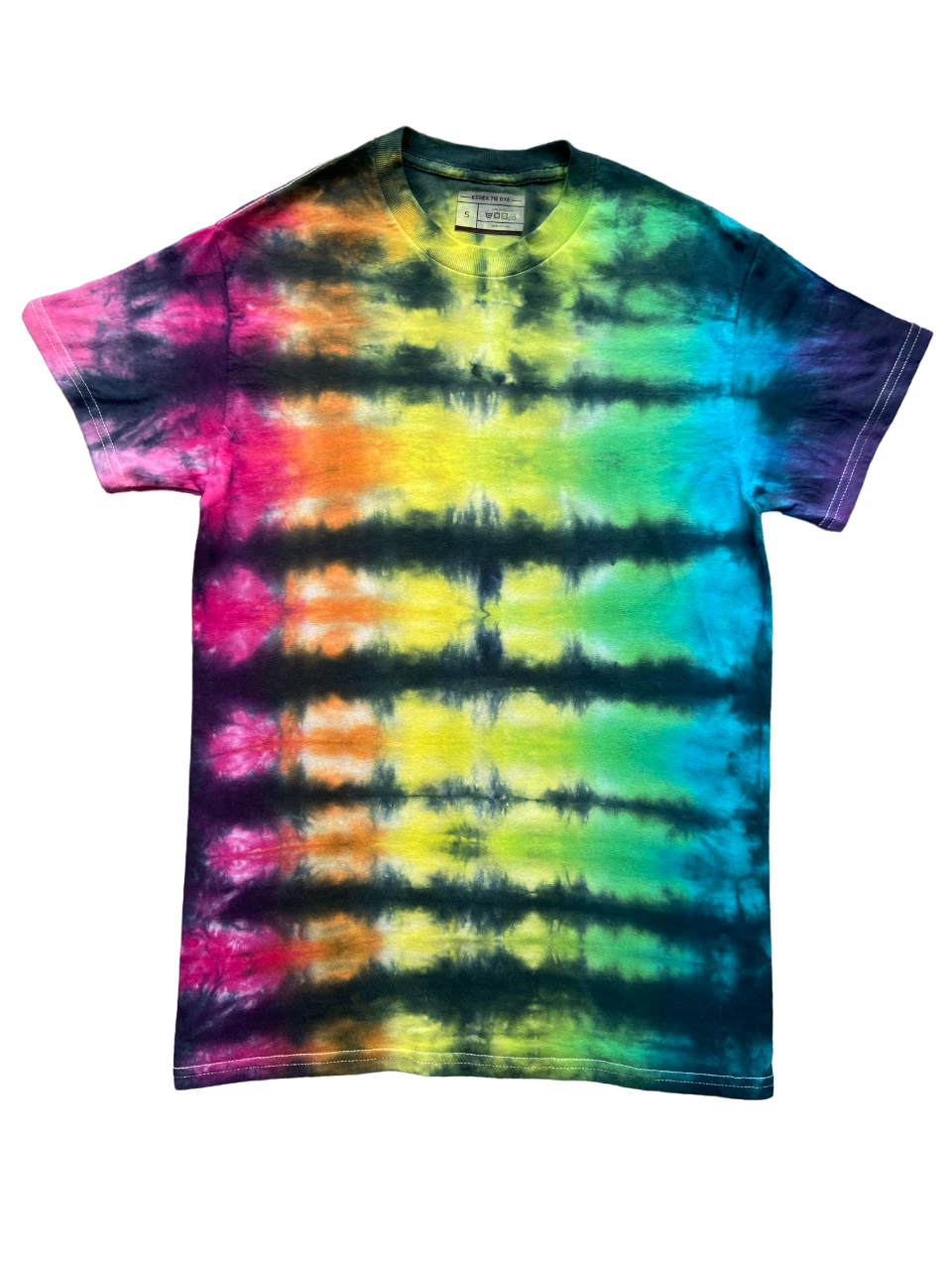 Vertical Multicolour Stripe with Horizontal Black Tie Dye T-Shirt, Adult, Youth, XS, S, M, L, XL, 2XL, 3XL, 4XL, 5XL, Dyed in the UK, Gift