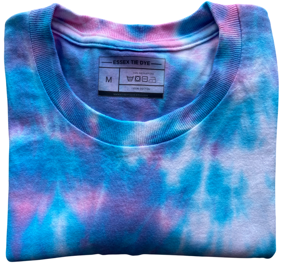 Blue and Pink Wave Tie Dye T-Shirt, Adult, Youth, Unisex, XS, S, M, L, XL, 2XL, 3XL, 4XL, 5XL, Dyed in the UK, Gift, Handmade to order