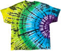 Close-up of Opal Star bright tie dye pattern in yellow, green, blue and purple