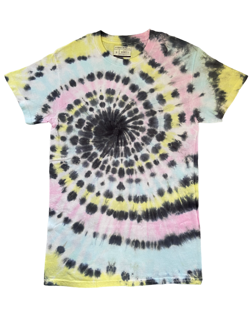Summer Pastel Swirl with Black Spiral Tie Dye T-Shirt, Adult, Youth, Unisex, XS, S, M, L, XL, 2XL, 3XL, 4XL, 5XL, Dyed in the UK, Gift