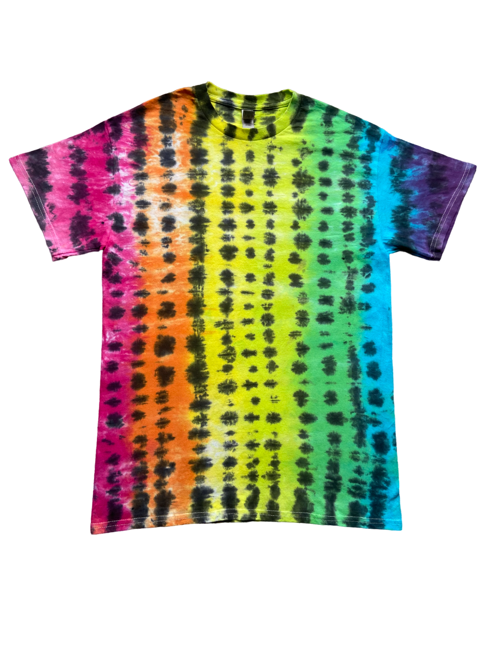 Vertical Multicolour Stripe with Vertical Black Tie Dye T-Shirt, Adult, S, M, L, XL, 2XL, 3XL, 4XL, 5XL, Dyed in the UK, Gift