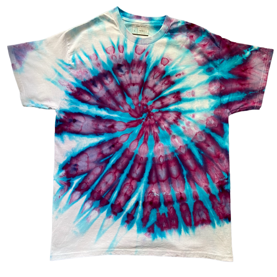 Blue Violet Ice Spiral Tie Dye T-Shirt, Adult, Youth, Unisex XS, S, M, L, XL, 2XL, 3XL, 4XL, 5XL, Dyed in the UK, Gift