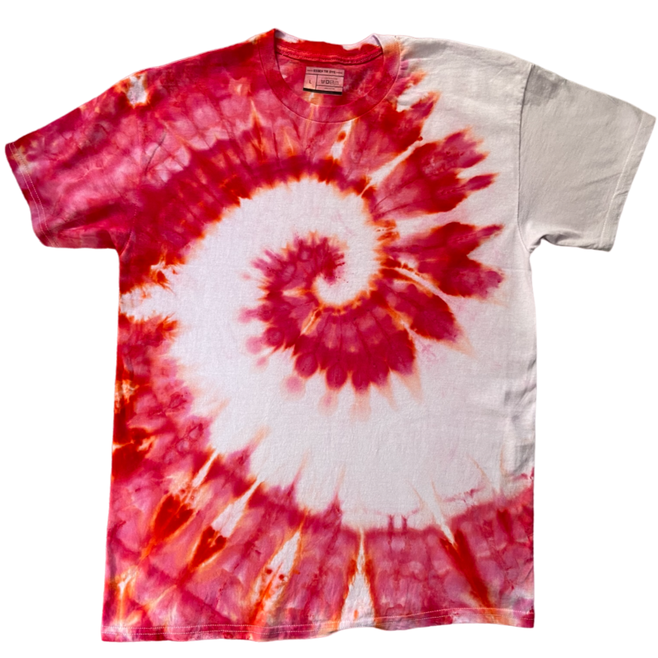 Scarlet Ice Spiral Tie Dye T-Shirt, Adult, Youth, Unisex XS, S, M, L, XL, 2XL, 3XL, 4XL, 5XL, Dyed in the UK, Gift