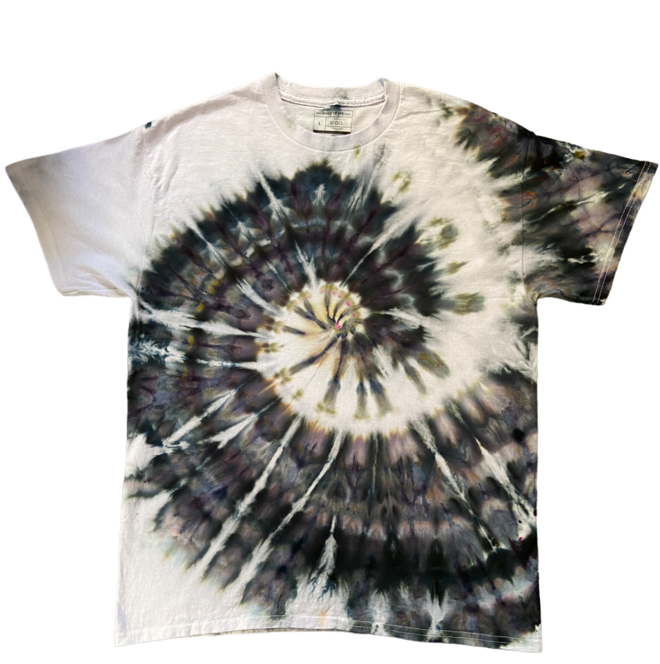 Black Ice Spiral Tie Dye T-Shirt, Adult, Youth, Unisex XS, S, M, L, XL, 2XL, 3XL, 4XL, 5XL, Dyed in the UK, Gift