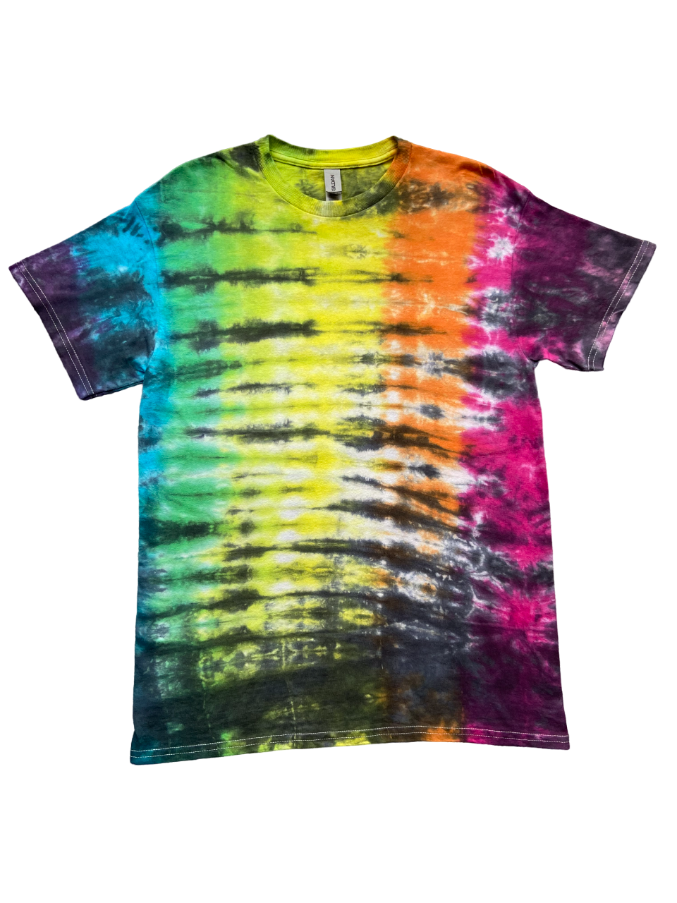 Vertical Multicolour Stripe with Horizontal Black Tie Dye T-Shirt, Adult, S, M, L, XL, 2XL, 3XL, 4XL, 5XL, Dyed in the UK, Gift