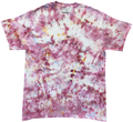 Powder Pink Ice Scrunch tie dye T-shirt in soft pink, dusty rose and white with subtle blue and yellow accents, featuring a hand dyed scrunch pattern on a white background.