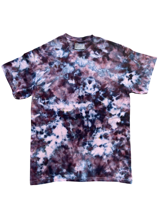 Tie-dye t-shirt with various random purple shades from dark to light purple