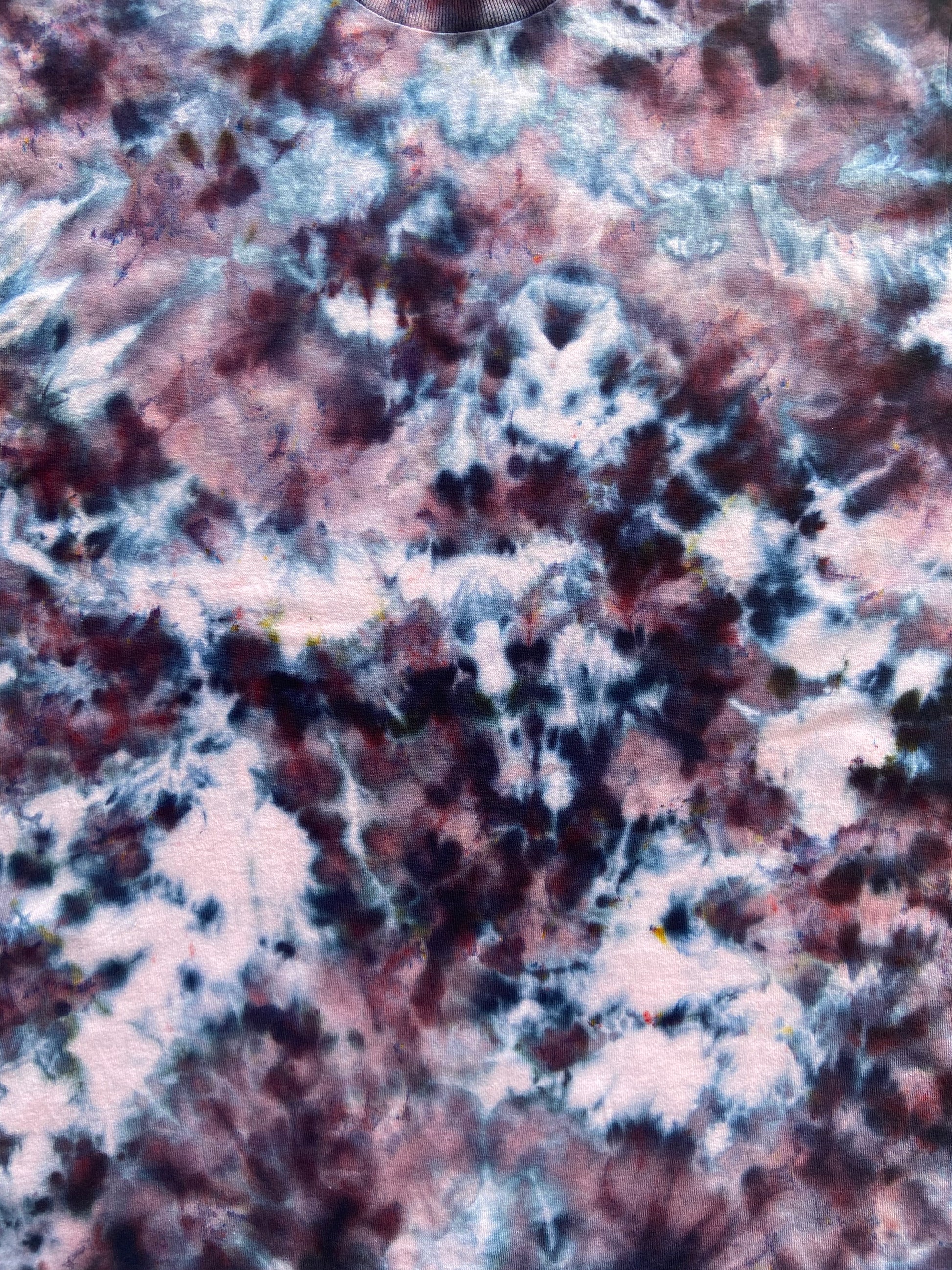 Tie-dye t-shirt with various random purple shades from dark to light purple