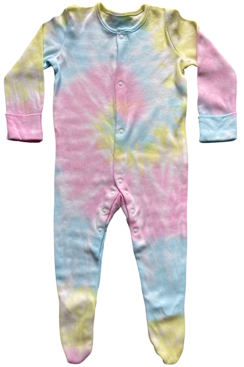 Pastel Tie Dye Baby Sleepsuit-0-3 months, 3-6 months, 6-9 months, 9-12 months, 12-18 months, 18-24 months, Unisex, Cotton, Handmade to order