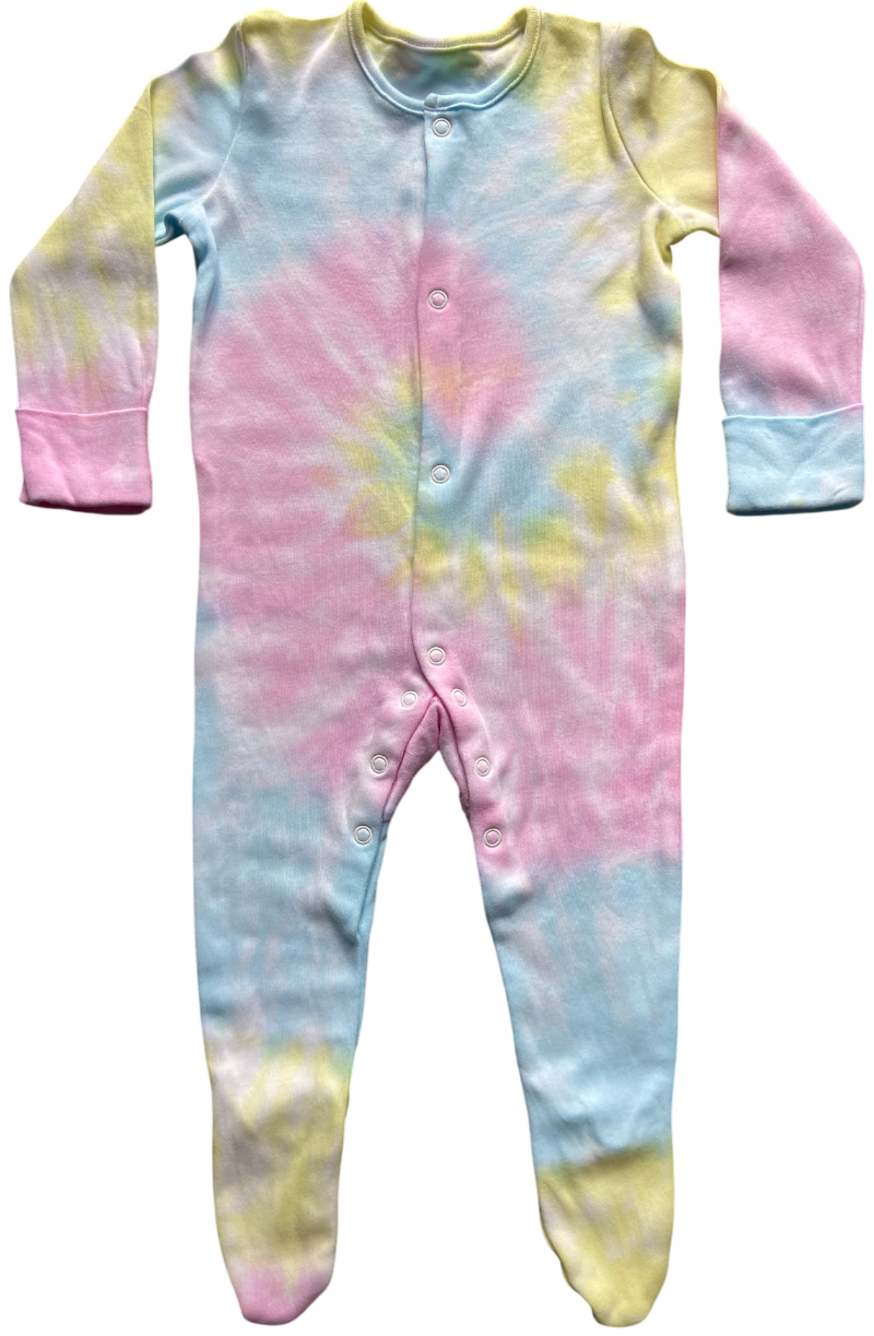 Pastel Tie Dye Baby Sleepsuit-0-3 months, 3-6 months, 6-9 months, 9-12 months, 12-18 months, 18-24 months, Unisex, Cotton, Handmade to order