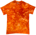 Orange Sorbet Ice Scrunch tie dye T-shirt in vivid orange, burnt orange and lighter cream-toned patterns, individually hand dyed in the UK.