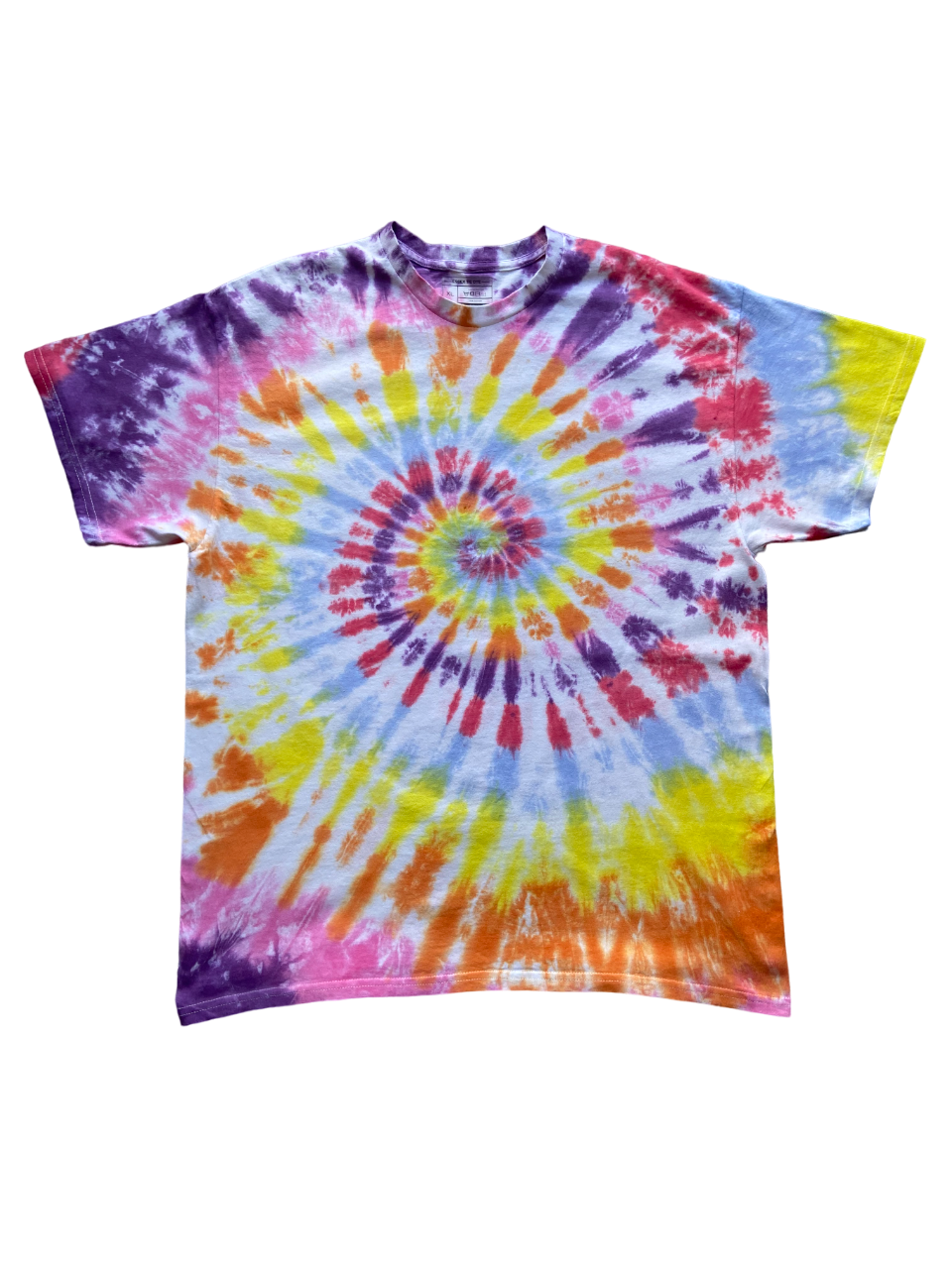 Orange, Yellow, Blue, Red, Purple, Pink Spiral Tie Dye T-Shirt, Adult, Youth, Unisex, XS, S, M, L, XL, 2XL, 3XL, 4XL, 5XL, Dyed in the UK