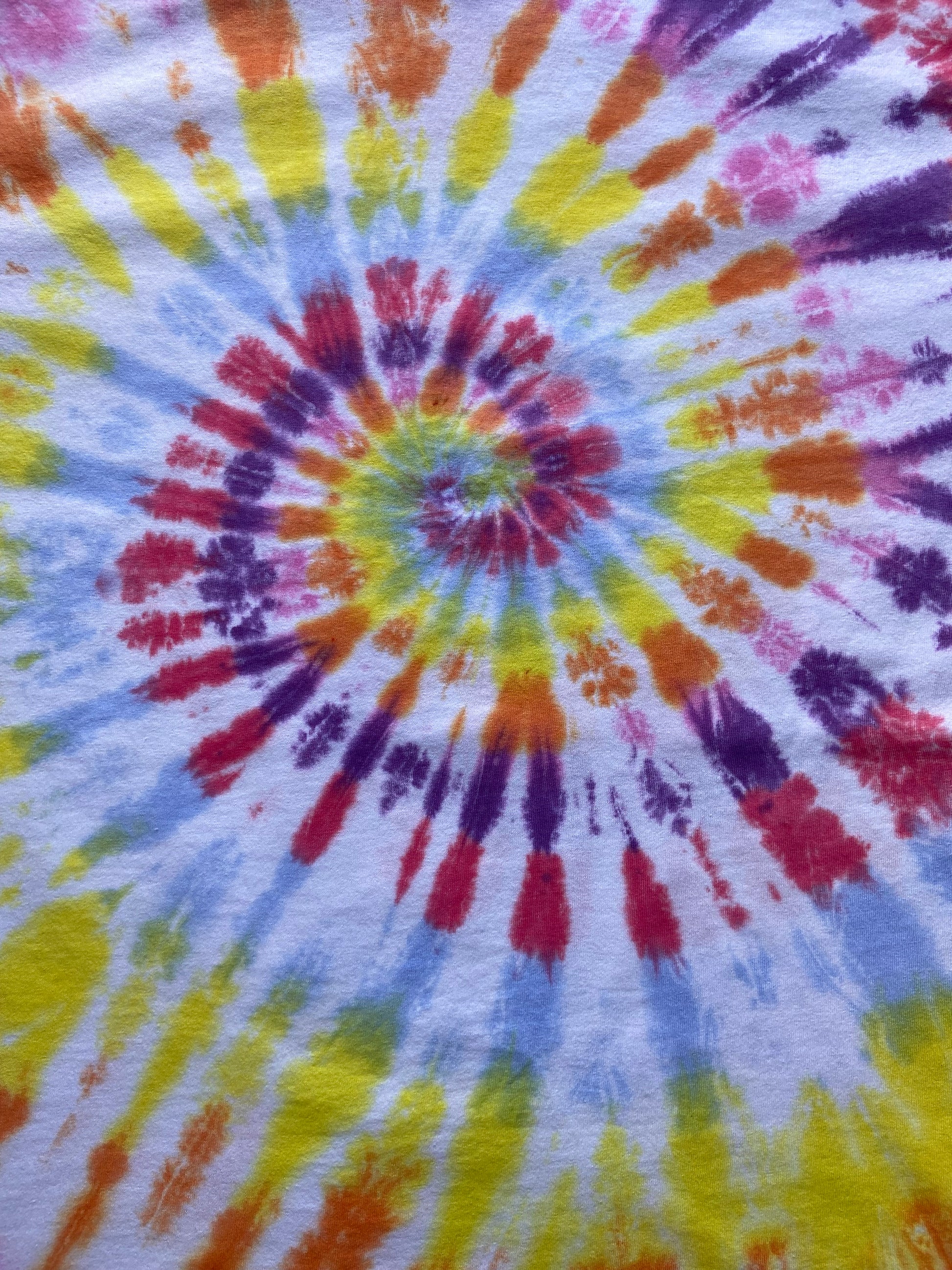 Orange, Yellow, Blue, Red, Purple, Pink Spiral Tie Dye T-Shirt, Adult, Youth, Unisex, XS, S, M, L, XL, 2XL, 3XL, 4XL, 5XL, Dyed in the UK