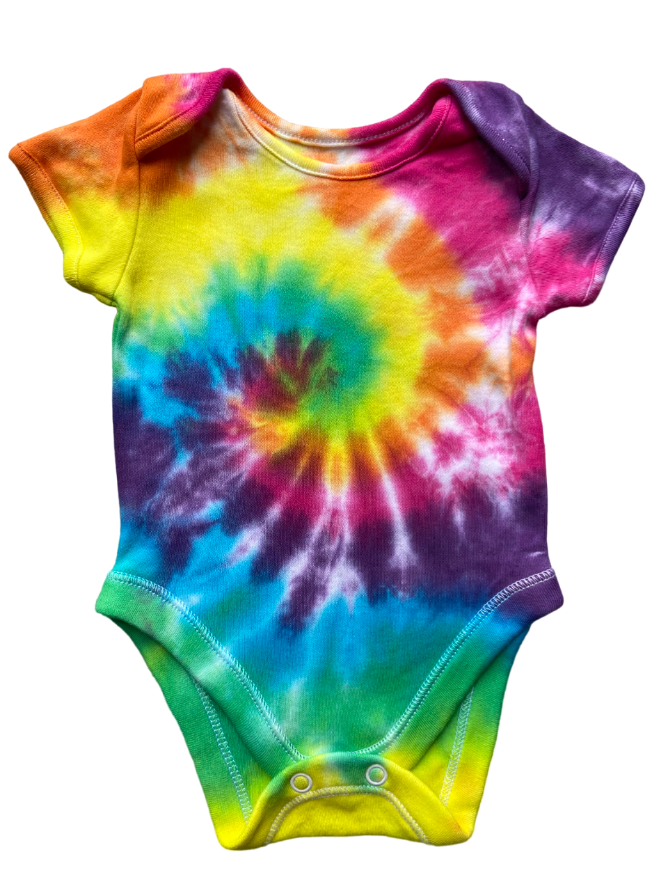 Colorful tie-dye baby vest on a white background