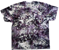 Tie-dye t-shirt with a purple and gray pattern on a white background