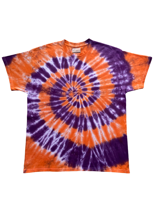 Orange and Purple Spiral Tie Dye T-Shirt, Adult, Youth, Unisex, XS, S, M, L, XL, 2XL, 3XL, 4XL, 5XL, Dyed in the UK, Gift