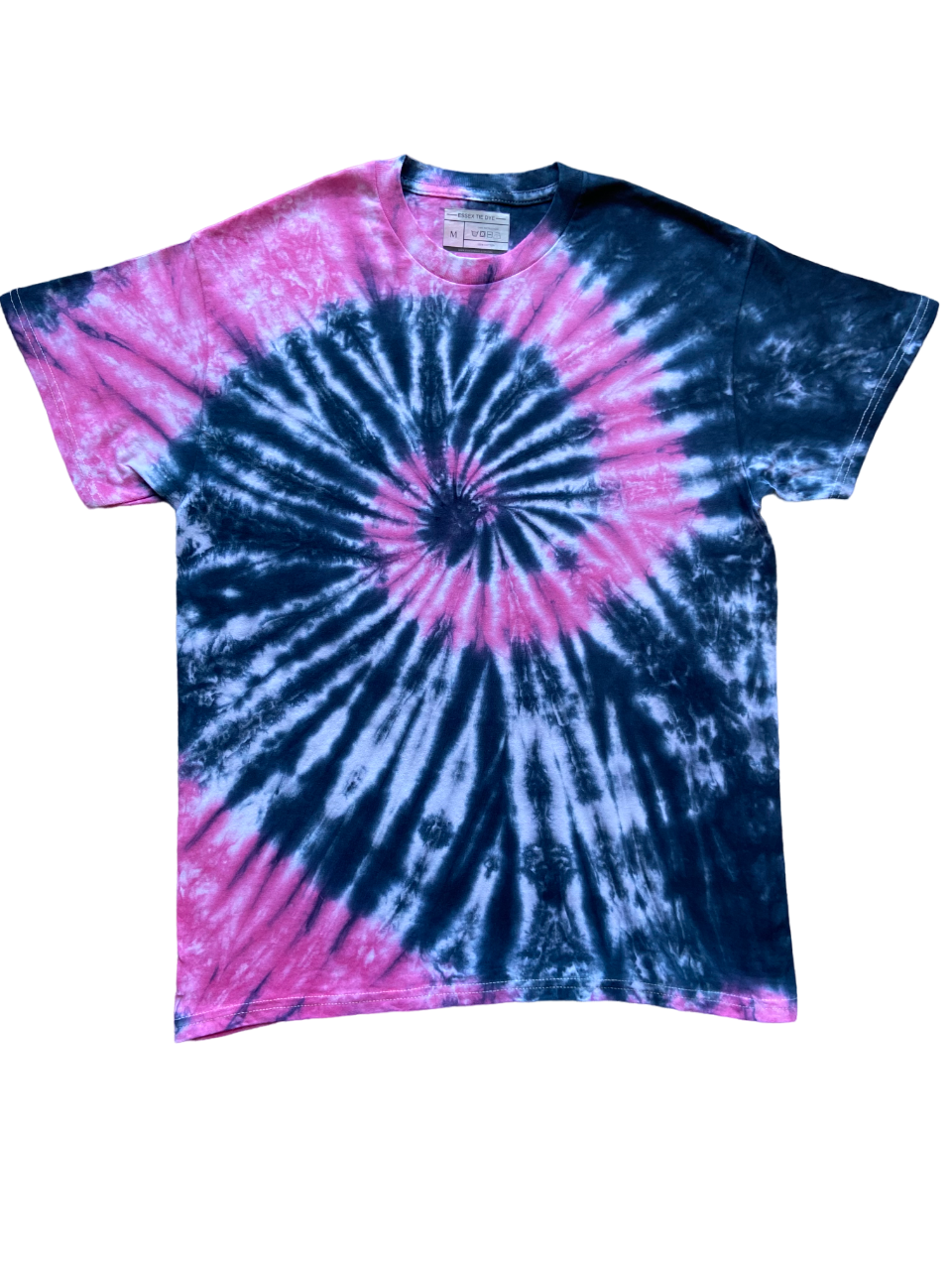 Black with mini Pink Spiral Tie Dye T-Shirt, Adult, Youth, Unisex, XS, S, M, L, XL, 2XL, 3XL, 4XL, 5XL, Dyed in the UK, Gift