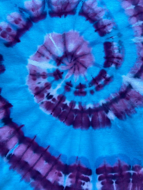 Blue and Purple Ice Spiral Tie Dye T-Shirt hand dyed by Essex Tie Dye