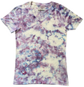 Tie-dye t-shirt with a colorful pattern on a white background