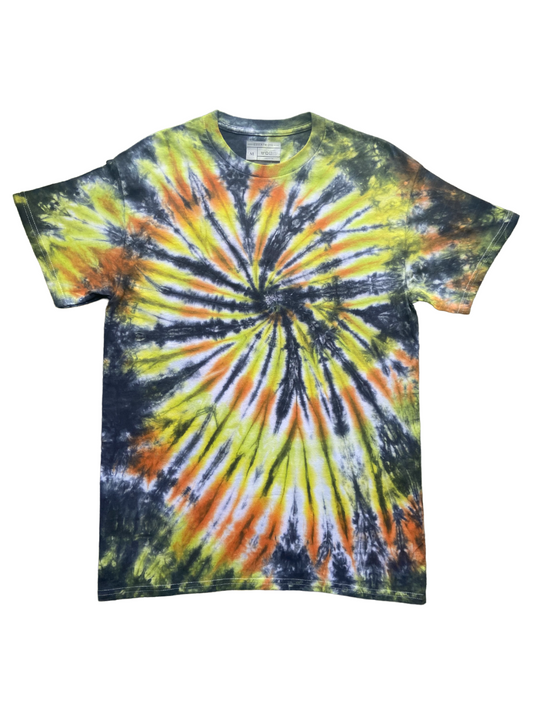 Orange, Lime, Yellow and Black Spiral Tie Dye