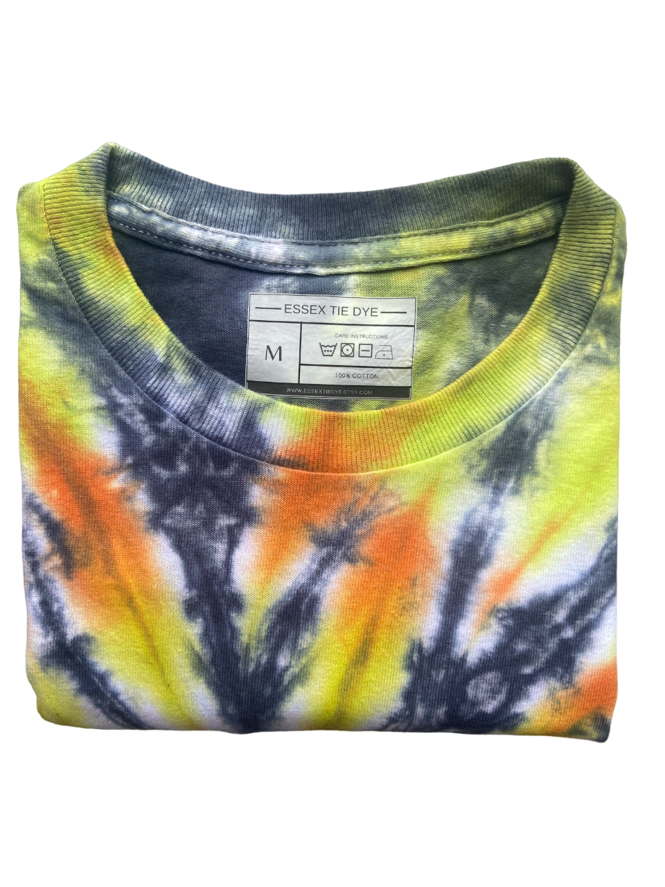 Orange, Lime, Yellow and Black Spiral Tie Dye T-Shirt, Adult, Youth, Unisex, XS, S, M, L, XL, 2XL, 3XL, 4XL, 5XL, Dyed in the UK, Gift