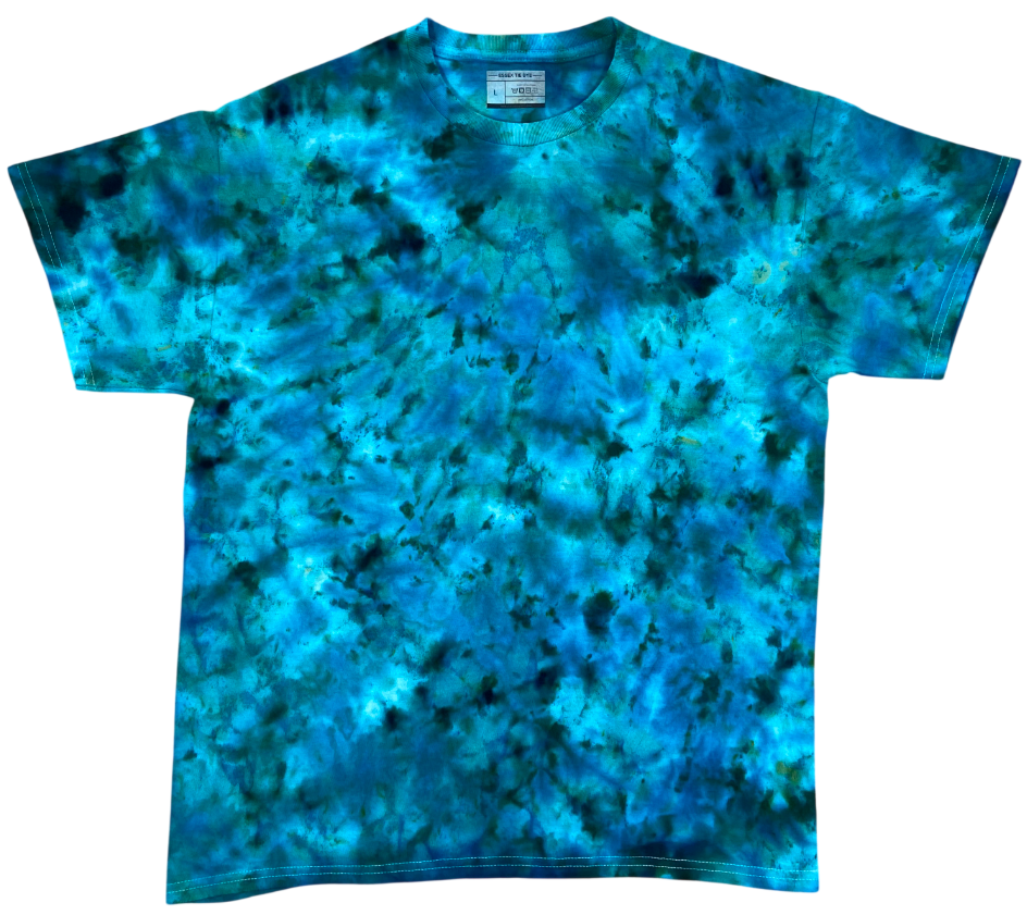 Blue tie-dye t-shirt on a white background