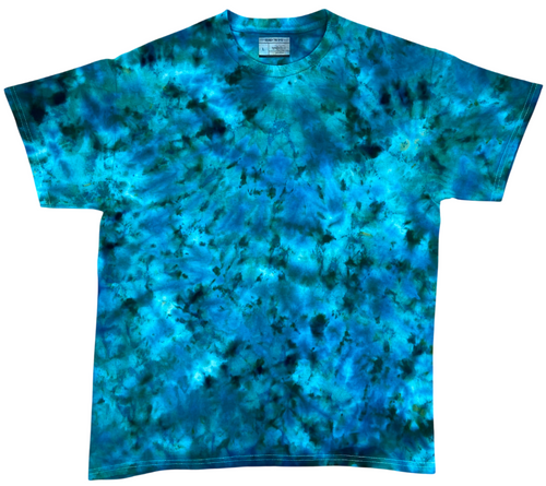 Blue tie-dye t-shirt on a white background