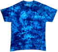 Blue tie-dye t-shirt on a white background