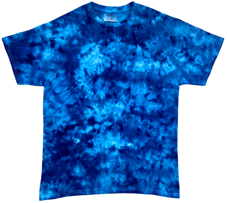 Cerulean Blue ice scrunch tie-dye T-shirt in bright blue and deep blue tones