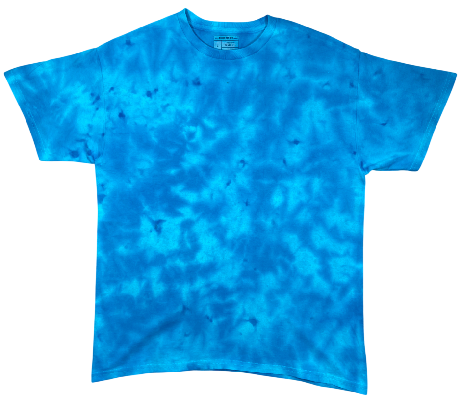 Blue tie-dye t-shirt on a white background