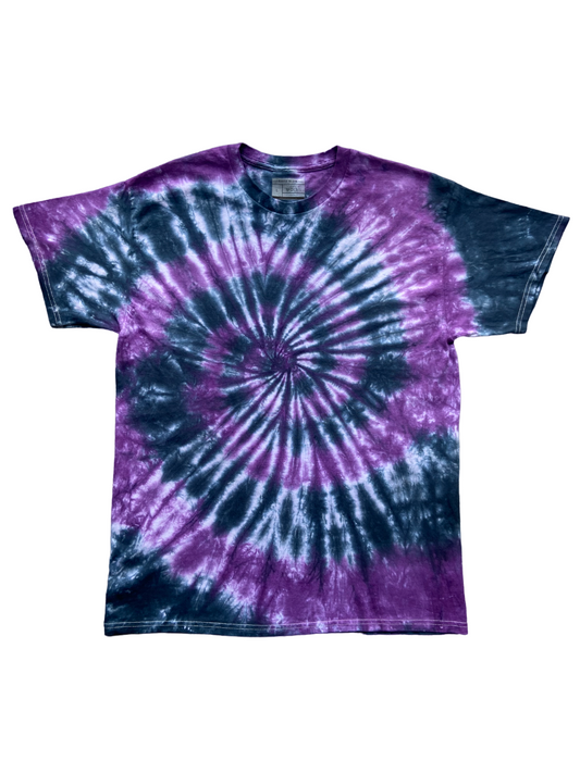 Purple and Black Spiral Tie Dye T-Shirt, Adult, Youth, Unisex, XS, S, M, L, XL, 2XL, 3XL, 4XL, 5XL, Dyed in the UK, Gift