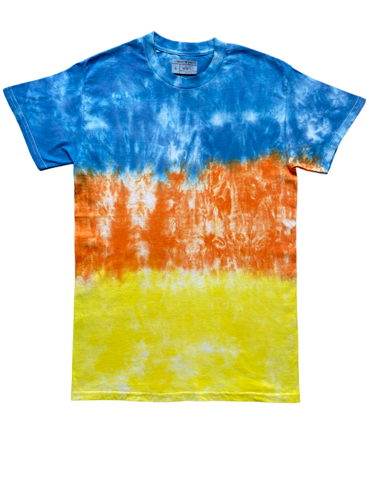 Blue, Orange and Yellow Tie Dye T-Shirt, Adult, Youth, Unisex, XS, S, M, L, XL, 2XL, 3XL, 4XL, 5XL, Dyed in the UK, Gift, Handmade to order
