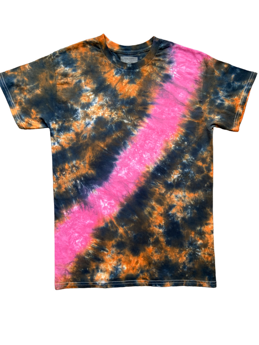 Orange and Black with Pink Accent Tie Dye T-Shirt, Adult, Youth, Unisex, XS, S, M, L, XL, 2XL, 3XL, 4XL, 5XL, Dyed in the UK, Gift