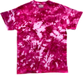 Fuchsia Red Ice Scrunch tie dye T-shirt in vivid fuchsia, deep pink and white tones, featuring a bold hand dyed scrunch pattern on a white background.