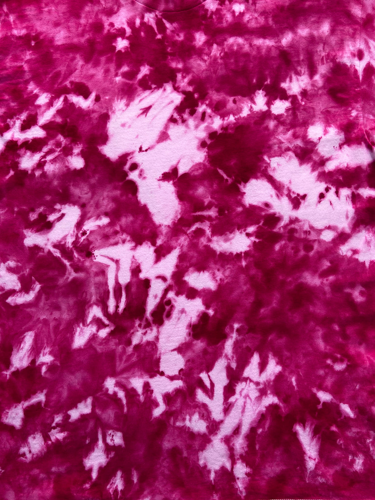 Close-up of the Fuchsia Red Ice Scrunch tie dye pattern in vivid fuchsia, deep pink and white, showing the hand dyed fabric detail.