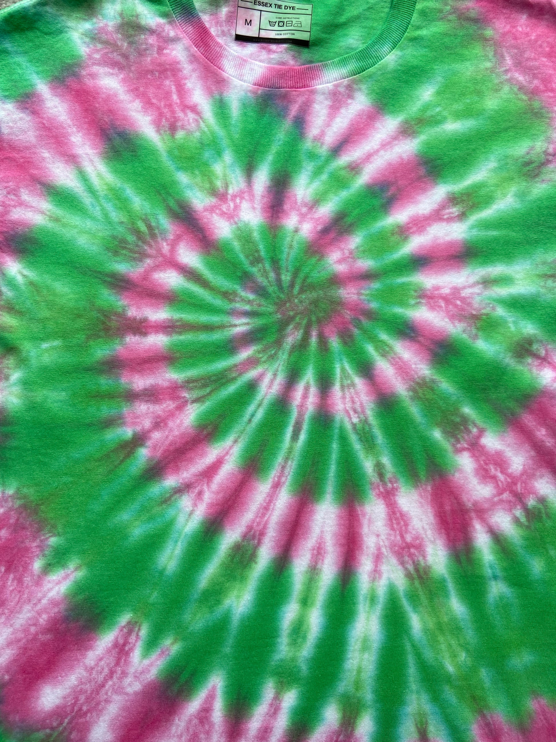 Green and Pink Spiral Tie Dye T-Shirt, Adult, Youth, Unisex, XS, S, M, L, XL, 2XL, 3XL, 4XL, 5XL, Dyed in the UK, Gift