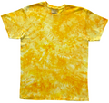 Daffodil Ice Scrunch tie dye T-shirt in golden yellow, bright yellow and white with a hand dyed scrunch pattern on a white background.