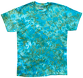 Cayman Isle Green tie-dye T-shirt featuring bright aqua blue, turquoise and soft green tones with a hand-dyed marbled pattern.