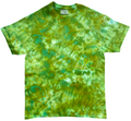 Lime Squeeze Ice tie-dye T-shirt featuring vibrant lime green, aqua and soft white tones with a fresh marbled pattern, hand dyed in the UK.
