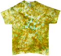 Chartreuse Ice Scrunch tie dye T-shirt in shades of chartreuse, lime green, golden yellow and soft aqua, shown flat from the front.