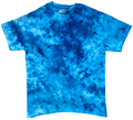 Caribbean Blue ice scrunch tie-dye T-shirt in bright aqua and deep blue tones, hand dyed and shown flat on a white background.