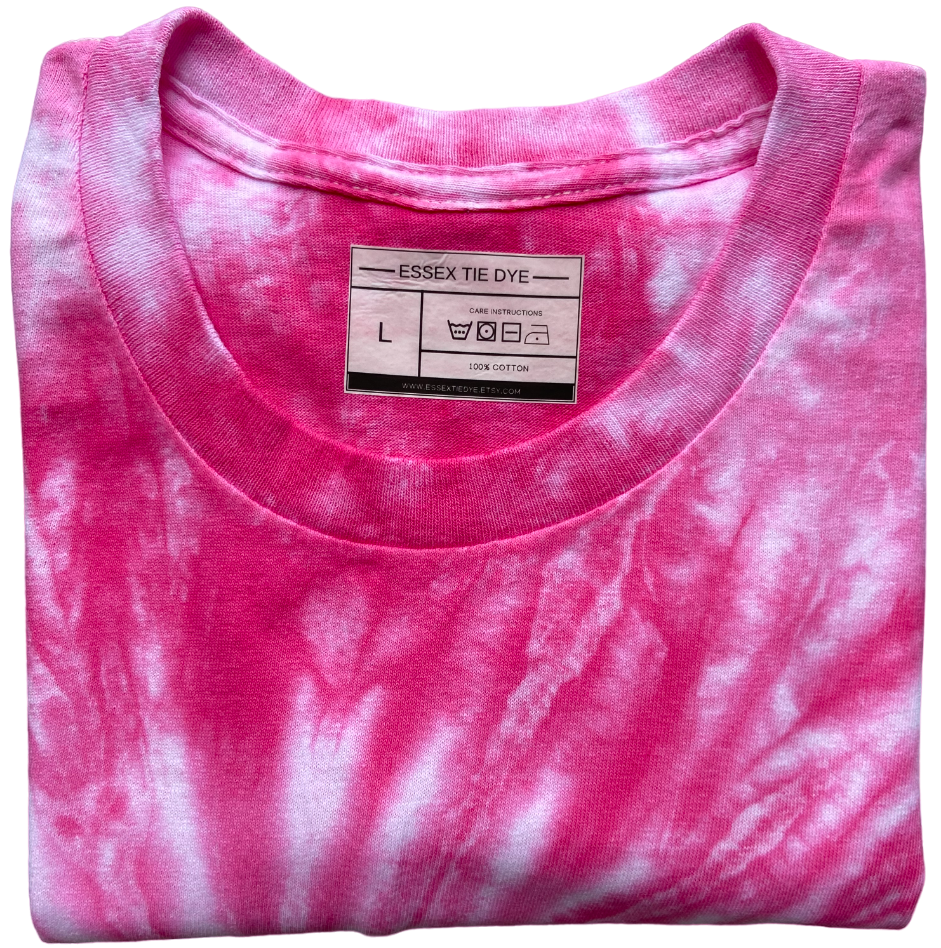 Hot Pink 2Tone Spiral Tie Dye T-Shirt, Adult, Youth, Unisex XS - 5XL, Long Sleeve, V-Neck, Handmade to Order, Dyed in the UK, Unique Gift