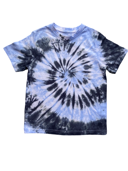 Black and Ice Blue Spiral Tie Dye T-Shirt, Adult, Youth, Unisex, XS, S, M, L, XL, 2XL, 3XL, 4XL, 5XL, Dyed in the UK, Gift