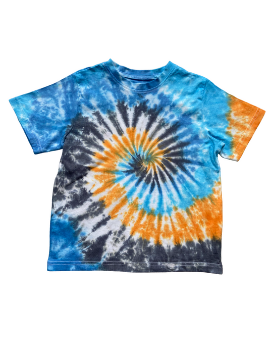 Orange, Black, Blue and Blue Spiral Tie Dye