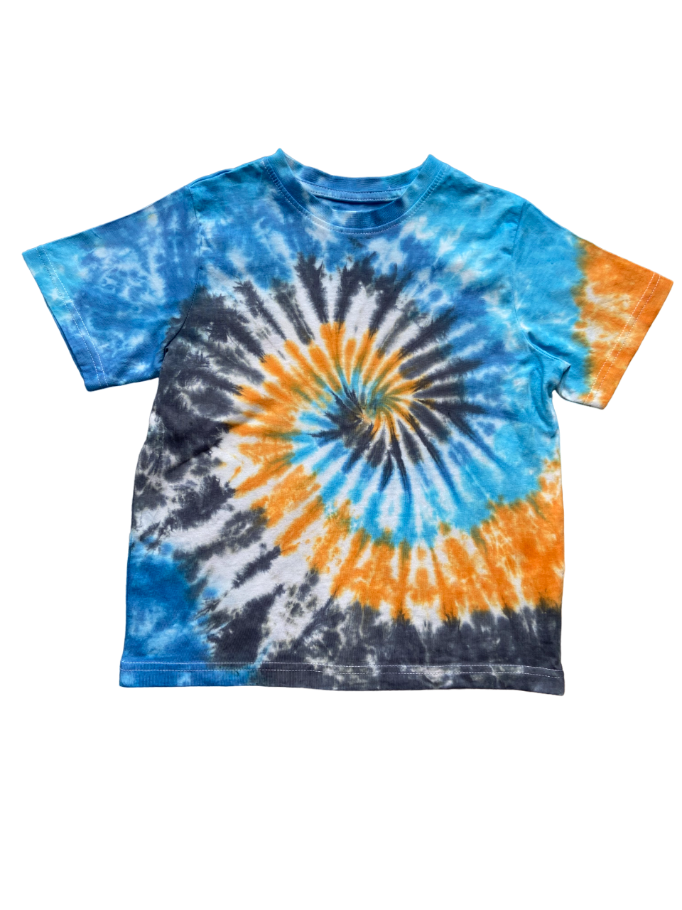 Orange, Black and Navy Spiral Tie Dye T-Shirt, Adult, Youth, Unisex, XS, S, M, L, XL, 2XL, 3XL, 4XL, 5XL, Dyed in the UK, Gift
