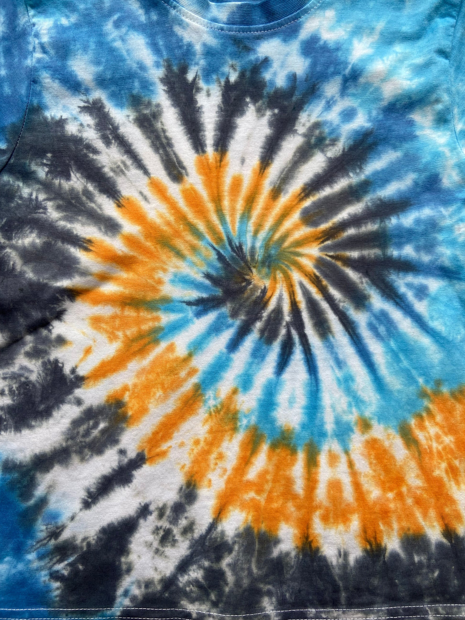 Orange, Black and Navy Spiral Tie Dye T-Shirt, Adult, Youth, Unisex, XS, S, M, L, XL, 2XL, 3XL, 4XL, 5XL, Dyed in the UK, Gift