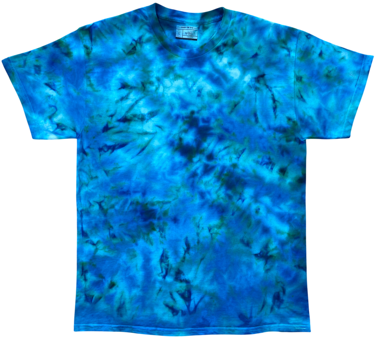 Mermaid's Dream tie dye T-shirt featuring vibrant ocean blue, turquoise and green tones with a hand-dyed marbled pattern.