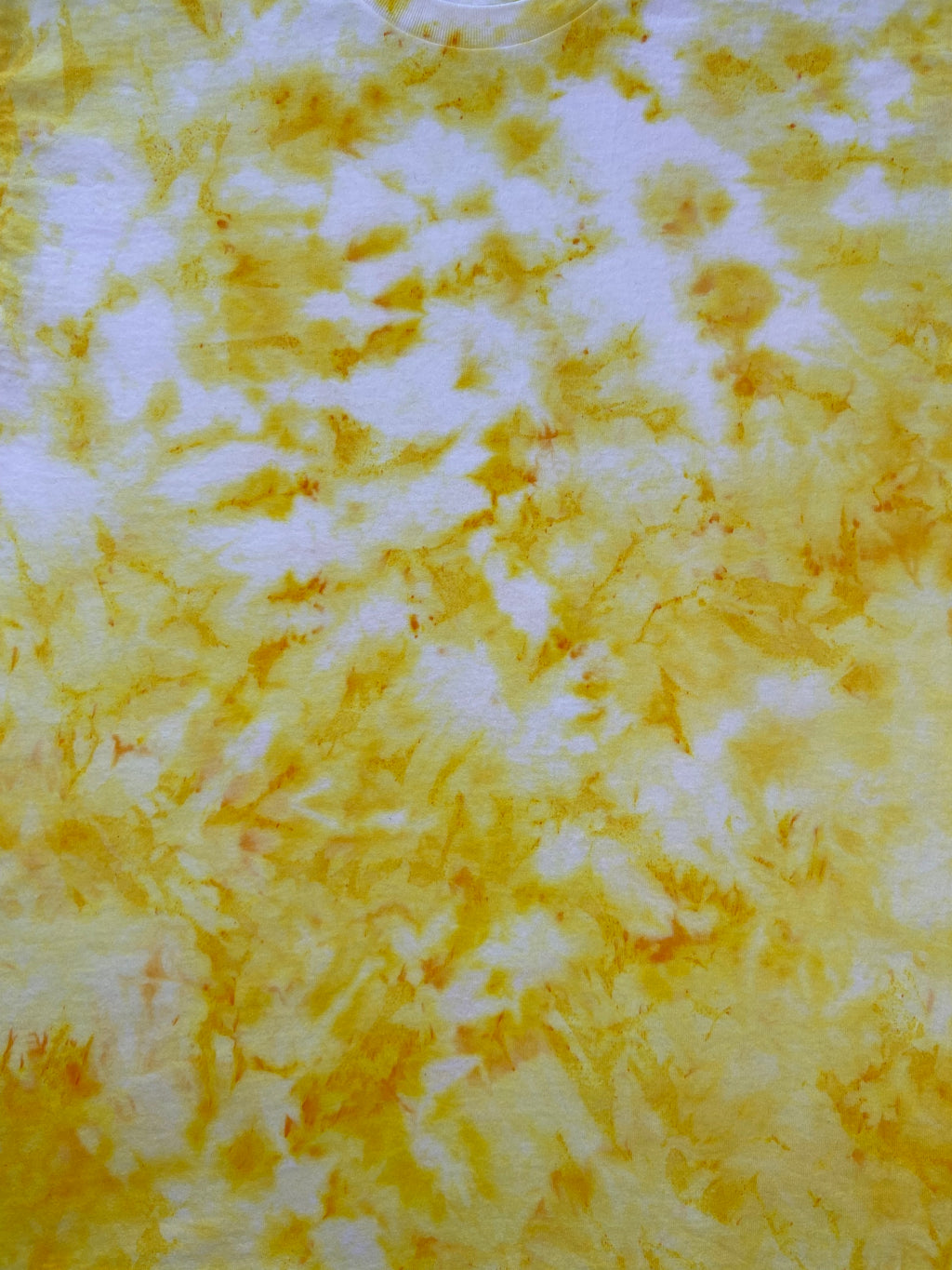 Citrus Yellow Ice Scrunch tie dye T-shirt in bright yellow and white with a hand dyed scrunch pattern.