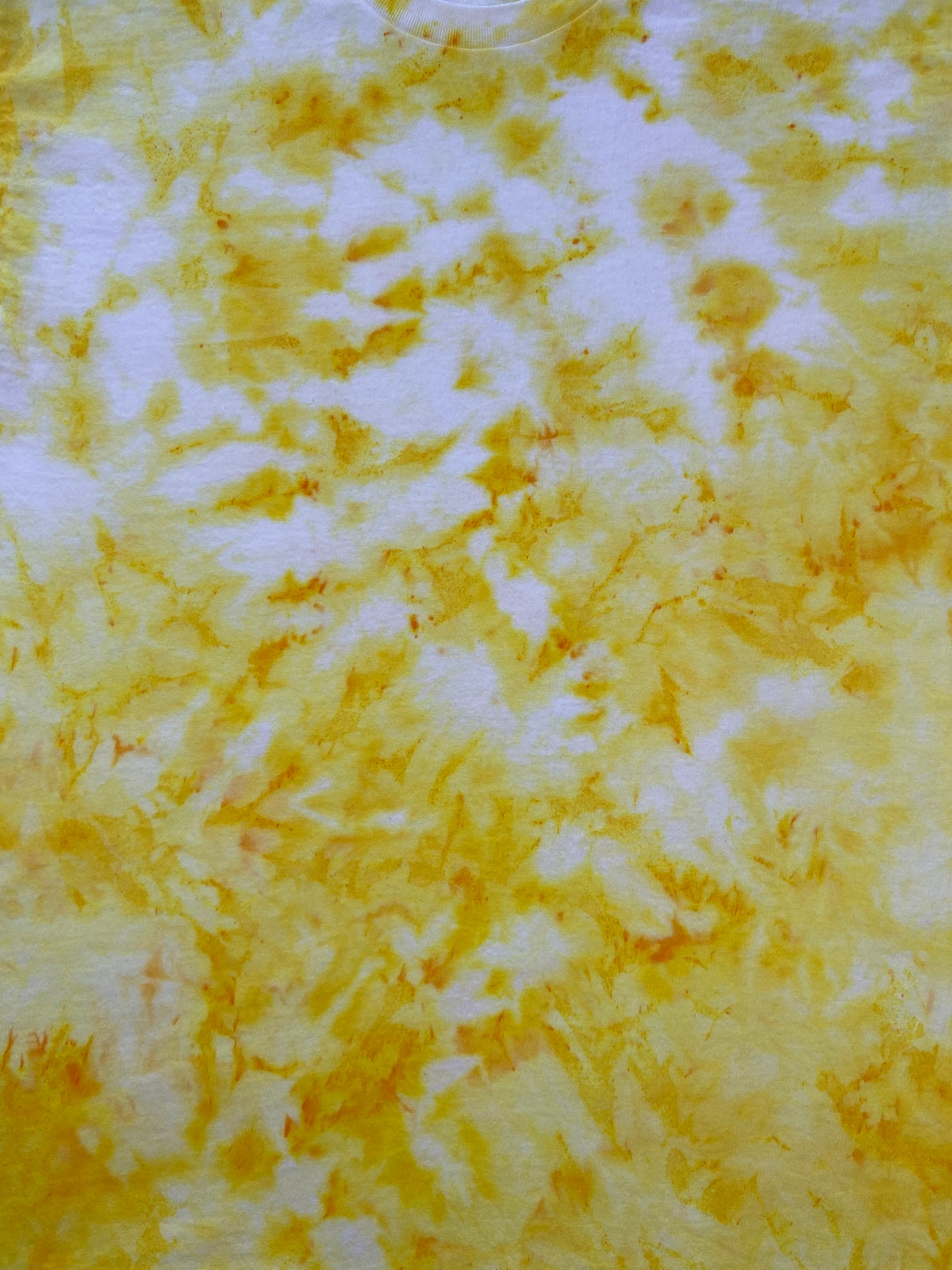 Citrus Yellow Ice Scrunch tie dye T-shirt in bright yellow and white with a hand dyed scrunch pattern.